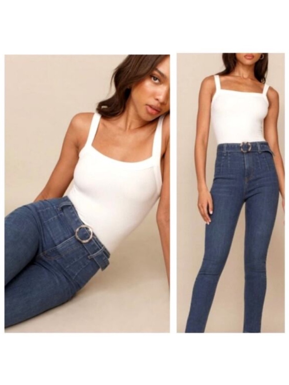 Reformation marylin belted jeans ultra high rise skinny in brisbane blue size 24